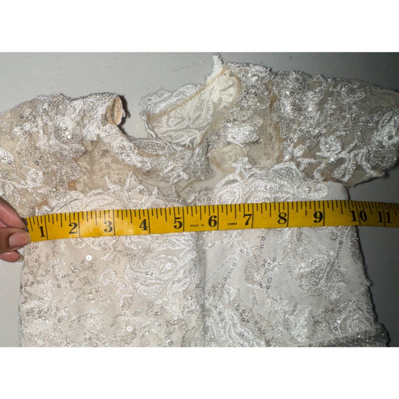 David Bridal DB Girl 2T Dress Lace Embroidered Rhinestone Beaded Wedding Formal - Picture 11 of 16